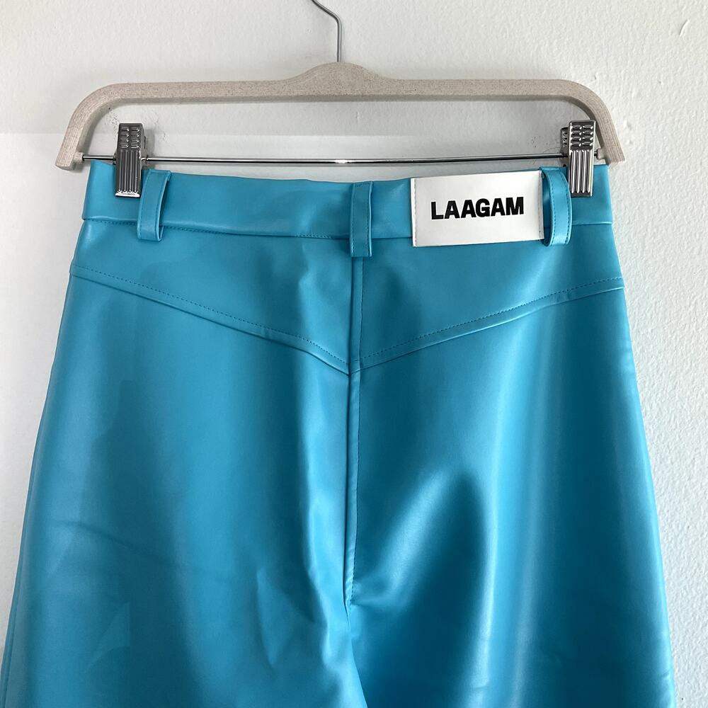 LAAGAM Blue Faux Leather Straight Leg High Rise Pants Size S - Picture 4 of 6